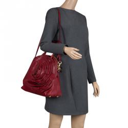 Pre Owned Valentino Red Leather Petale Rose Dome Satchel