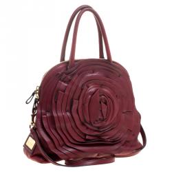 Pre Owned Valentino Red Leather Petale Rose Dome Satchel
