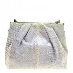 Valentino Grey Python Embellished Flower Lock Evening Bag