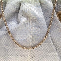 Valentino Grey Python Embellished Flower Lock Evening Bag