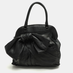 Pre Owned Valentino Black Leather and Mesh Bow Tote