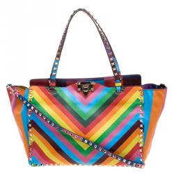Pre Owned Valentino Multicolor Leather Medium Rockstud 1973 Tote