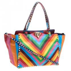 Pre Owned Valentino Multicolor Leather Medium Rockstud 1973 Tote
