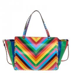 Pre Owned Valentino Multicolor Leather Medium Rockstud 1973 Tote