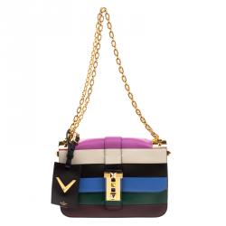 Pre Owned Valentino Multicolor Striped Leather B Rockstud Shoulder Bag