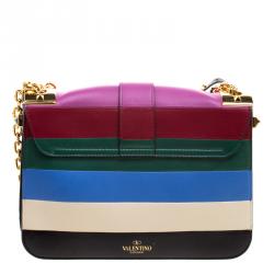 Pre Owned Valentino Multicolor Striped Leather B Rockstud Shoulder Bag