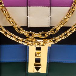 Pre Owned Valentino Multicolor Striped Leather B Rockstud Shoulder Bag