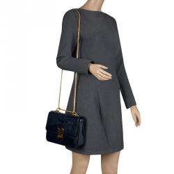 Pre Owned Valentino Navy Blue Patent Leather L'amour Chain Shoulder Bag