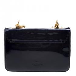 Pre Owned Valentino Navy Blue Patent Leather L'amour Chain Shoulder Bag