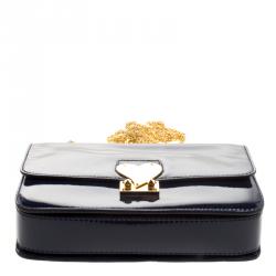 Pre Owned Valentino Navy Blue Patent Leather L'amour Chain Shoulder Bag