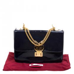 Pre Owned Valentino Navy Blue Patent Leather L'amour Chain Shoulder Bag