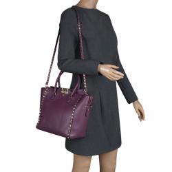 Pre Owned Valentino Purple Leather Medium Rockstud Tote