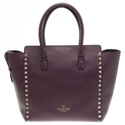 Pre Owned Valentino Purple Leather Medium Rockstud Tote
