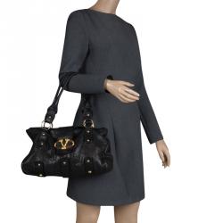 Pre Owned Valentino Black Leather and Crystal Catch Satchel