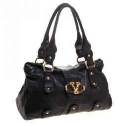 Pre Owned Valentino Black Leather and Crystal Catch Satchel