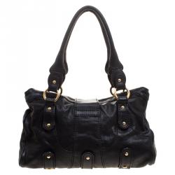 Pre Owned Valentino Black Leather and Crystal Catch Satchel