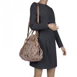 Pre Owned Valentino Pink/Beige Lace and Leather Hobo