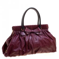 Pre Owned Valentino Burgundy Leather Bow Satchel