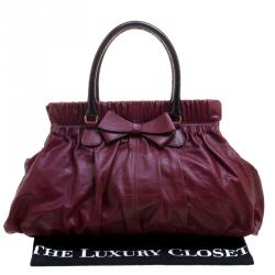 Pre Owned Valentino Burgundy Leather Bow Satchel