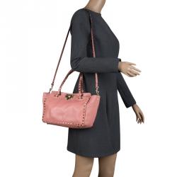 Pre Owned Valentino Vivid Tangerine Leather Small Rockstud Tote