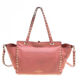 Pre Owned Valentino Vivid Tangerine Leather Small Rockstud Tote
