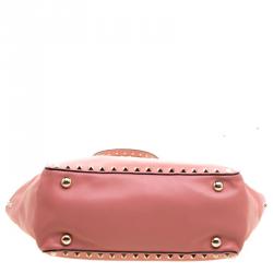 Pre Owned Valentino Vivid Tangerine Leather Small Rockstud Tote