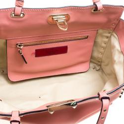 Pre Owned Valentino Vivid Tangerine Leather Small Rockstud Tote
