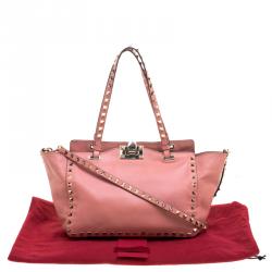 Pre Owned Valentino Vivid Tangerine Leather Small Rockstud Tote