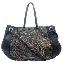 Pre Owned Valentino Black Leather Sequin Hobo