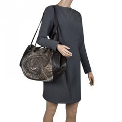 Pre Owned Valentino Black Leather Sequin Hobo