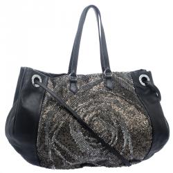 Pre Owned Valentino Black Leather Sequin Hobo