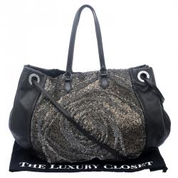 Pre Owned Valentino Black Leather Sequin Hobo