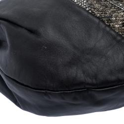 Pre Owned Valentino Black Leather Sequin Hobo