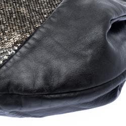 Pre Owned Valentino Black Leather Sequin Hobo