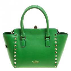 Pre Owned Valentino Green Leather Mini Rockstud Shopper Tote