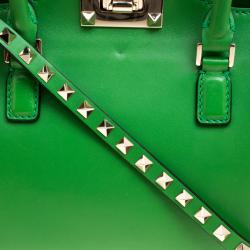 Pre Owned Valentino Green Leather Mini Rockstud Shopper Tote