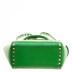 Pre Owned Valentino Green Leather Mini Rockstud Shopper Tote