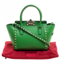 Pre Owned Valentino Green Leather Mini Rockstud Shopper Tote