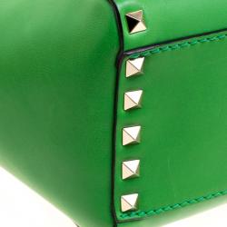 Pre Owned Valentino Green Leather Mini Rockstud Shopper Tote