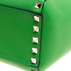Pre Owned Valentino Green Leather Mini Rockstud Shopper Tote