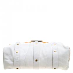 Pre Owned Valentino White/Beige Leather and Calfhair Satchel