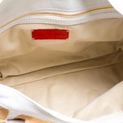 Pre Owned Valentino White/Beige Leather and Calfhair Satchel