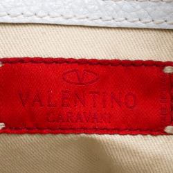 Pre Owned Valentino White/Beige Leather and Calfhair Satchel