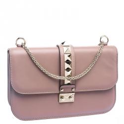 Pre Owned Valentino Beige Leather Medium Rockstud Glam Lock Flap Bag