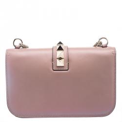 Pre Owned Valentino Beige Leather Medium Rockstud Glam Lock Flap Bag