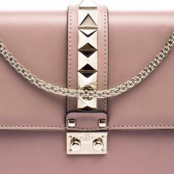 Pre Owned Valentino Beige Leather Medium Rockstud Glam Lock Flap Bag