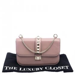 Pre Owned Valentino Beige Leather Medium Rockstud Glam Lock Flap Bag