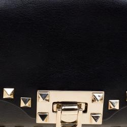 Pre Owned Valentino Black Leather Rockstud Flap Crossbody Bag
