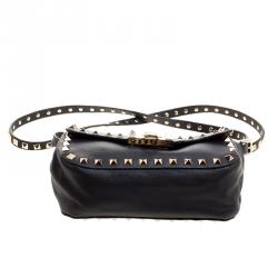 Pre Owned Valentino Black Leather Rockstud Flap Crossbody Bag