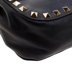 Pre Owned Valentino Black Leather Rockstud Flap Crossbody Bag